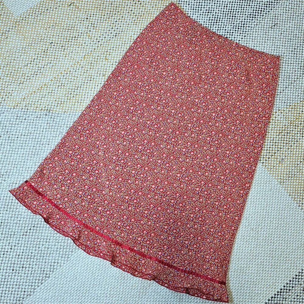 Vintage 90s Express Red Floral Midi Skirt